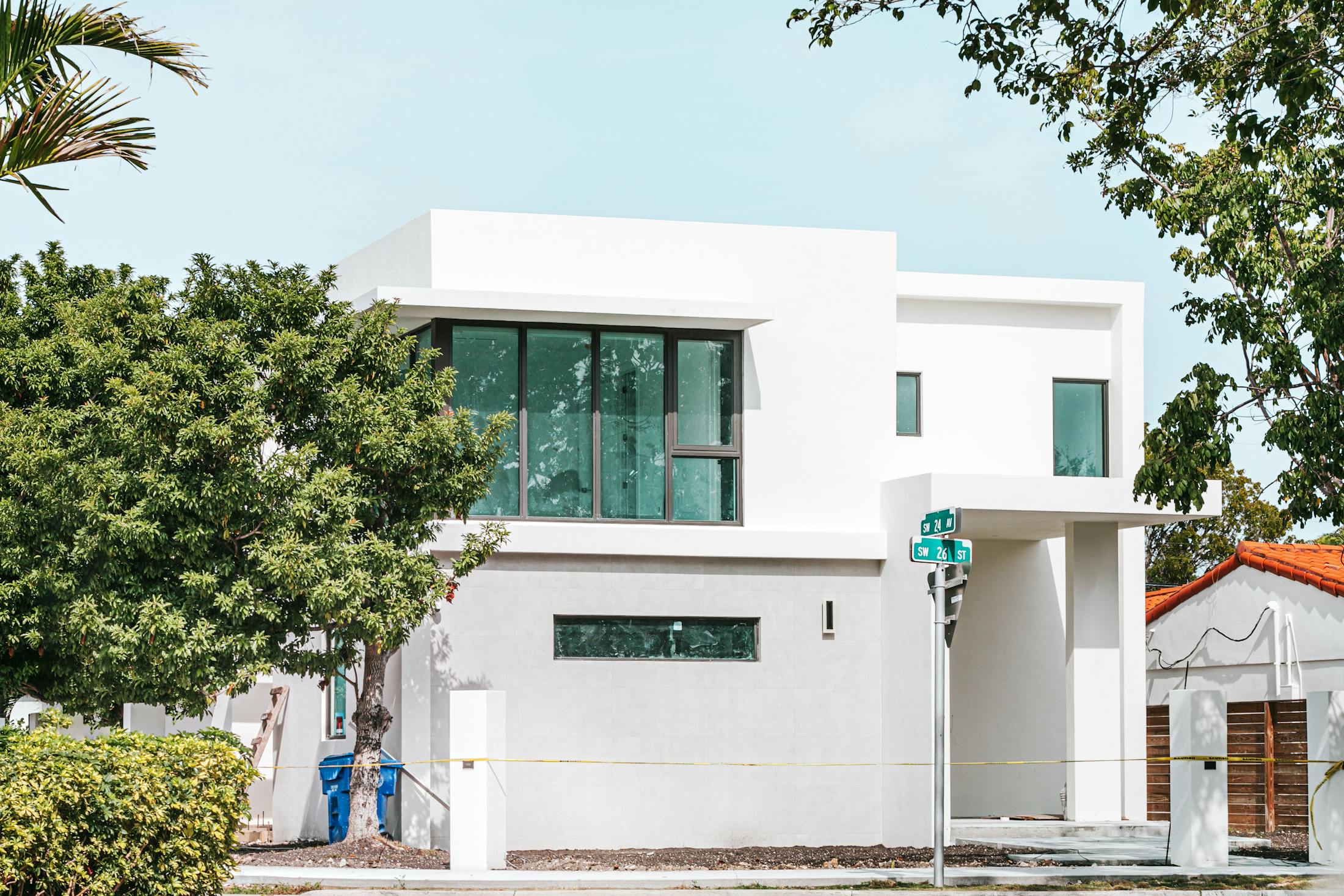 Modern white residential home exterior in Miami